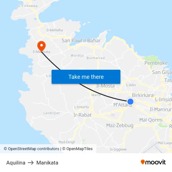 Aquilina to Manikata map