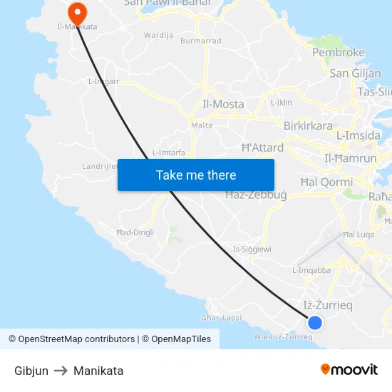 Gibjun to Manikata map