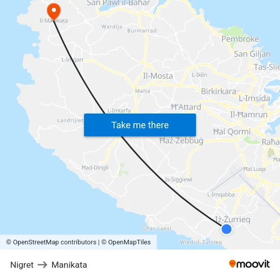 Nigret to Manikata map