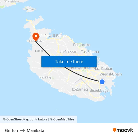 Griffen to Manikata map