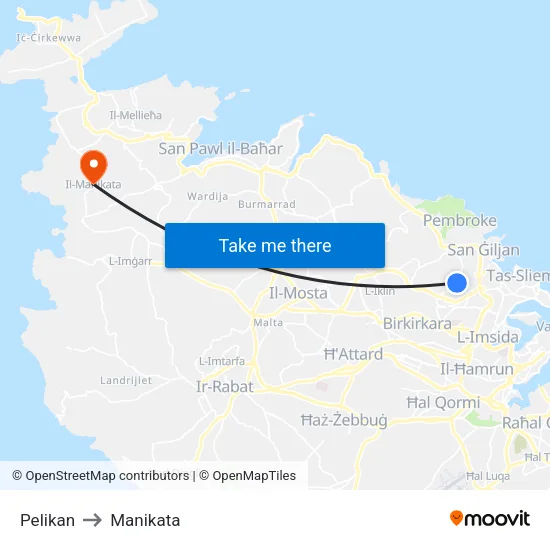 Pelikan to Manikata map