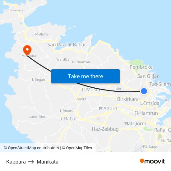 Kappara to Manikata map