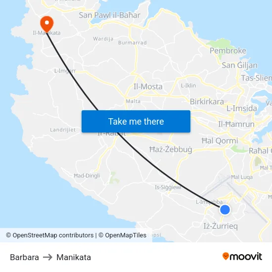 Barbara to Manikata map
