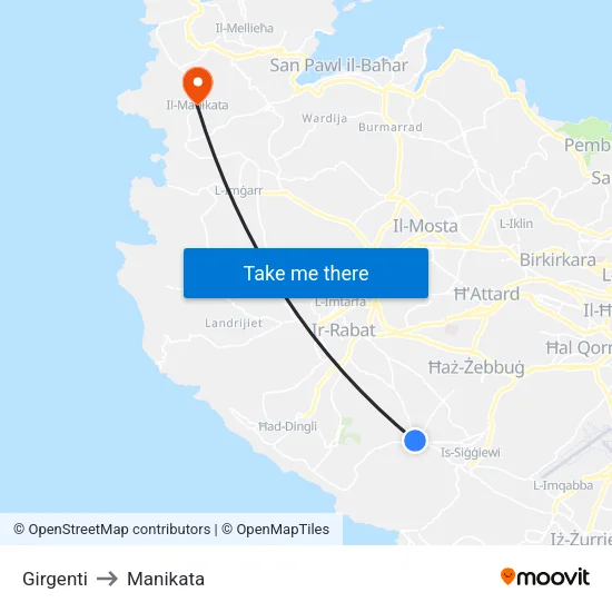 Girgenti to Manikata map