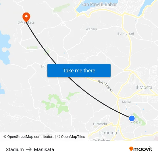 Stadium to Manikata map
