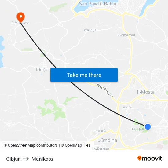 Gibjun to Manikata map