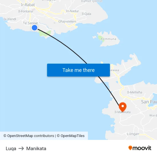 Luqa to Manikata map