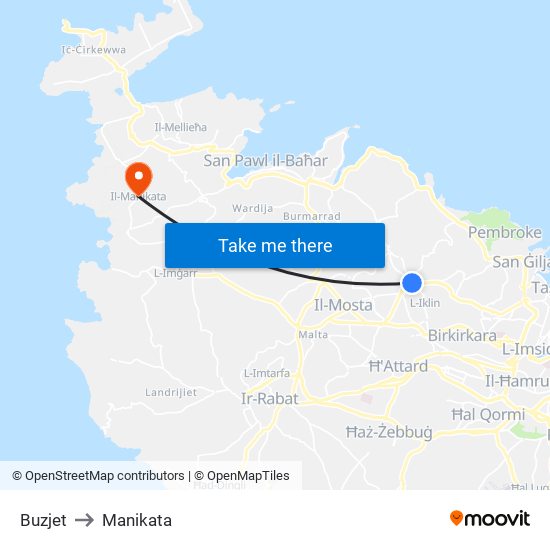 Buzjet to Manikata map
