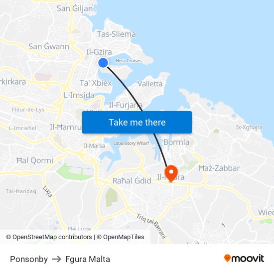 Ponsonby to Fgura Malta map