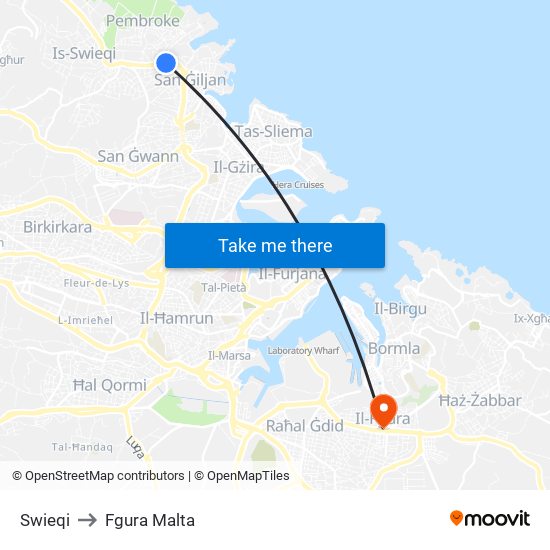Swieqi to Fgura Malta map