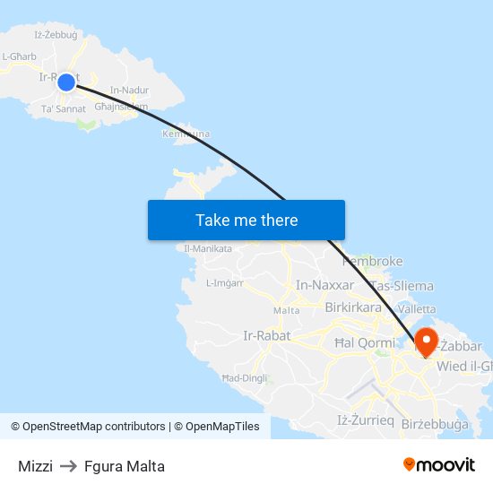 Mizzi to Fgura Malta map