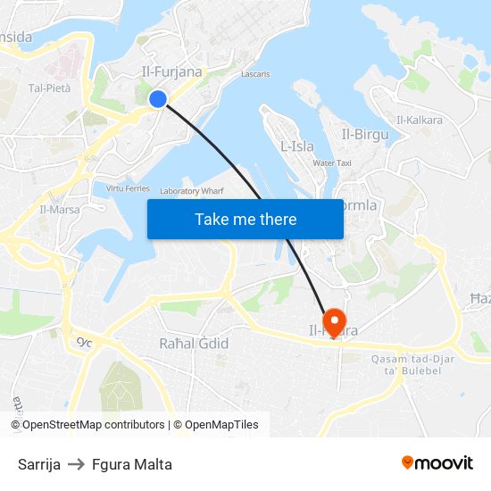 Sarrija to Fgura Malta map