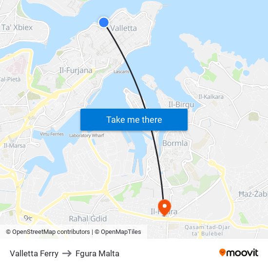 Valletta Ferry to Fgura Malta map