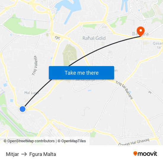 Mitjar to Fgura Malta map