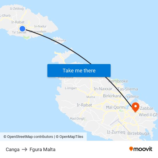 Canga to Fgura Malta map