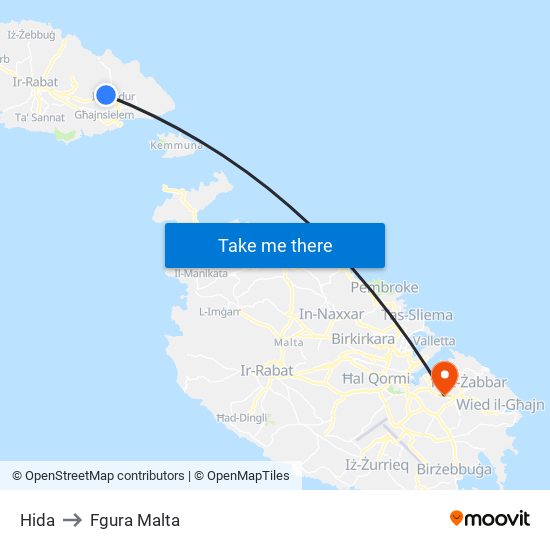 Hida to Fgura Malta map