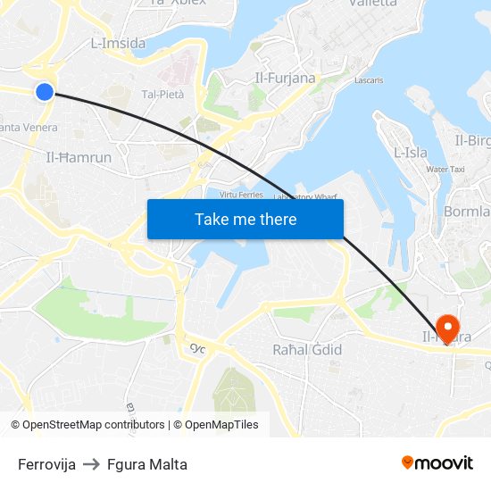Ferrovija to Fgura Malta map