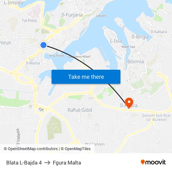Blata L-Bajda 4 to Fgura Malta map