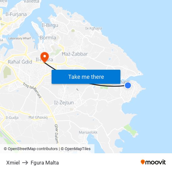 Xmiel to Fgura Malta map
