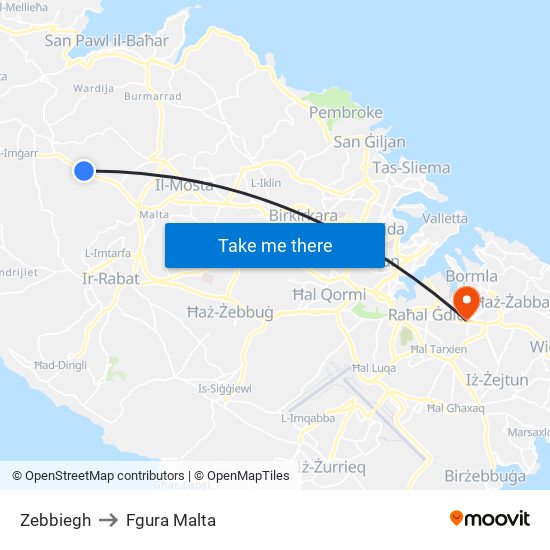Zebbiegh to Fgura Malta map