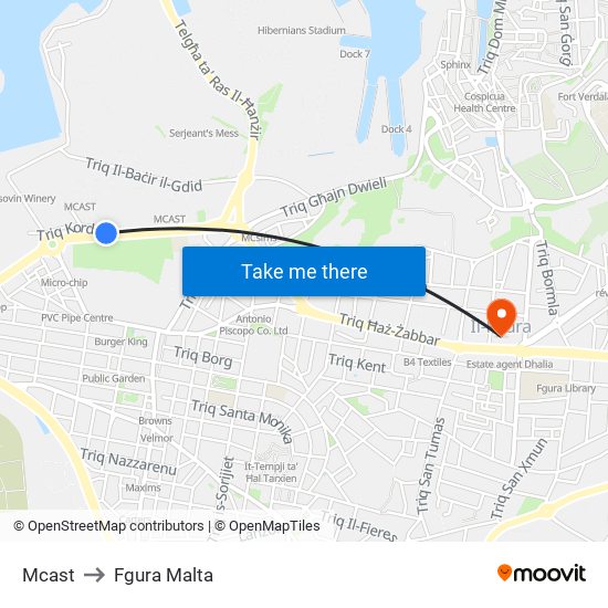 Mcast to Fgura Malta map