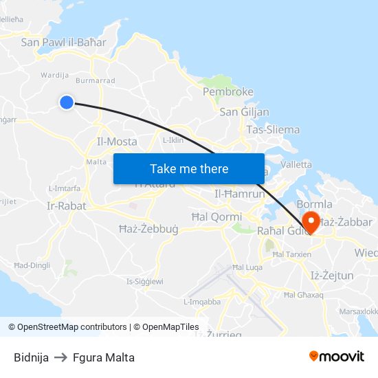 Bidnija to Fgura Malta map