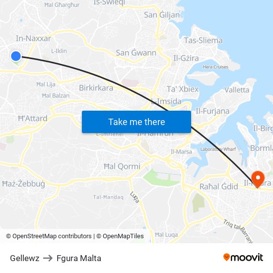 Gellewz to Fgura Malta map