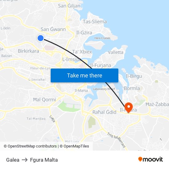 Galea to Fgura Malta map