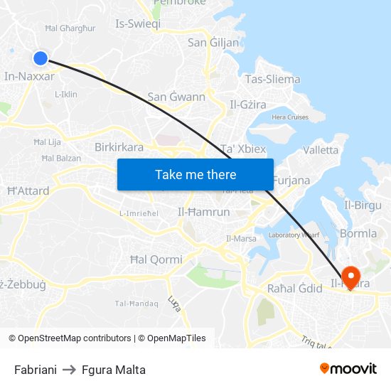 Fabriani to Fgura Malta map