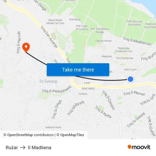 Rużar to Il Madliena map