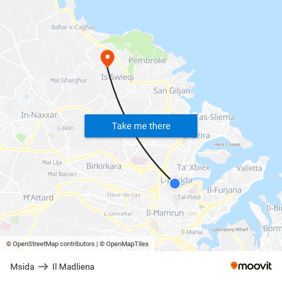 Msida to Il Madliena map