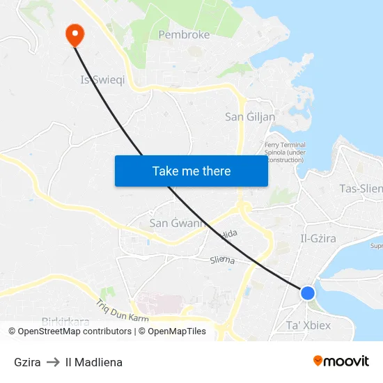 Gzira to Il Madliena map