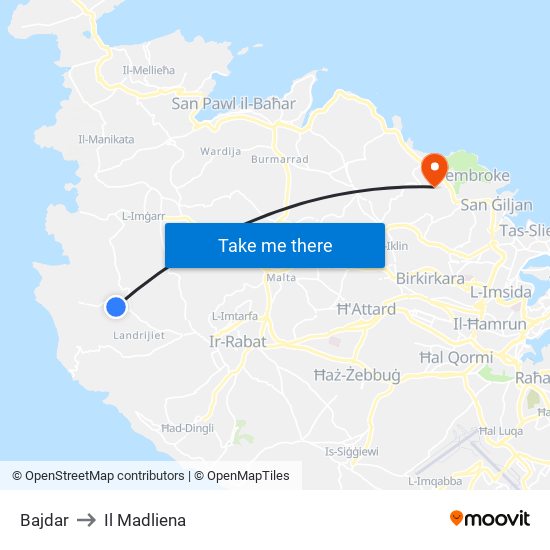 Bajdar to Il Madliena map