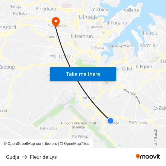 Gudja to Fleur de Lys map