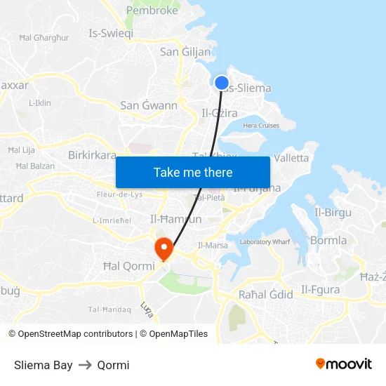 Sliema Bay to Qormi map