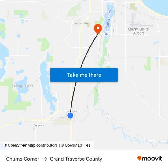 Chums Corner to Grand Traverse County map