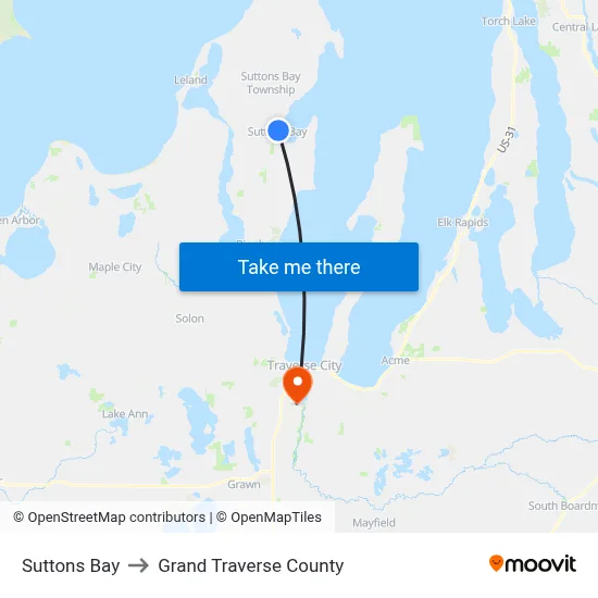 Suttons Bay to Grand Traverse County map