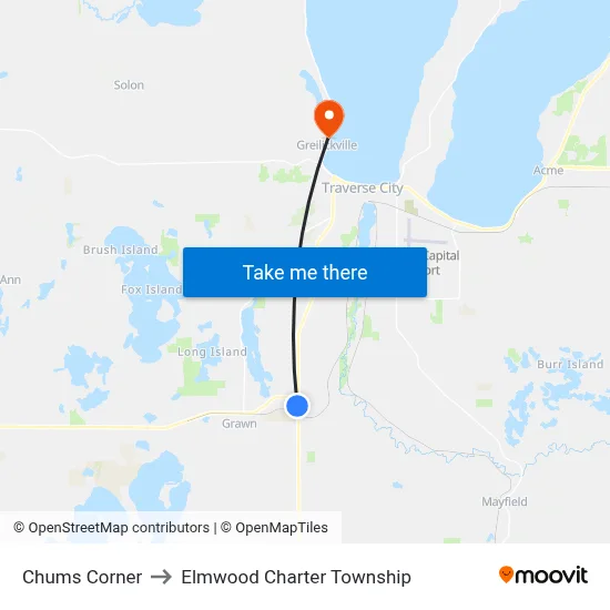 Chums Corner to Elmwood Charter Township map