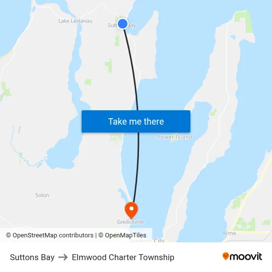 Suttons Bay to Elmwood Charter Township map