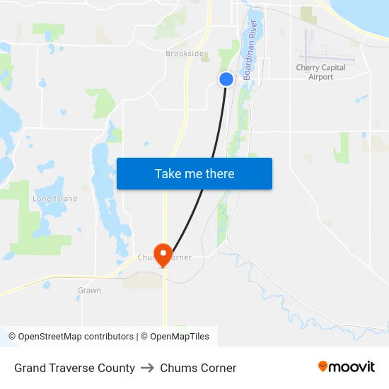 Grand Traverse County to Chums Corner map