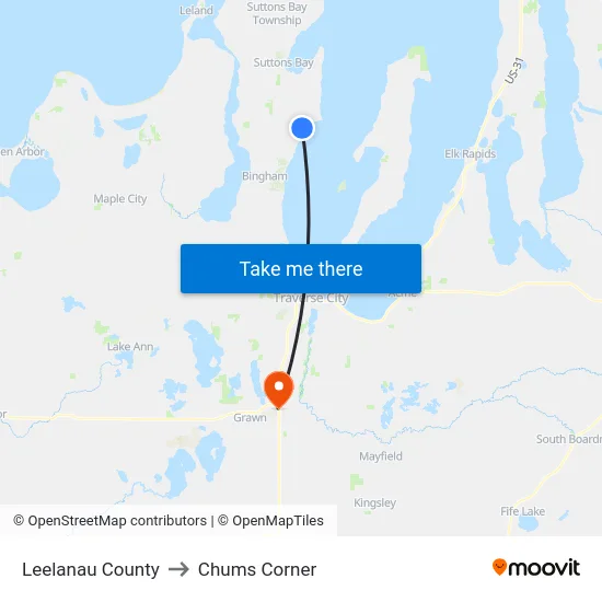 Leelanau County to Chums Corner map