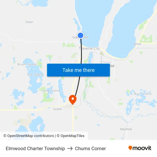 Elmwood Charter Township to Chums Corner map