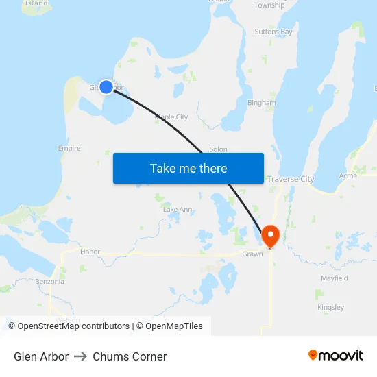 Glen Arbor to Chums Corner map