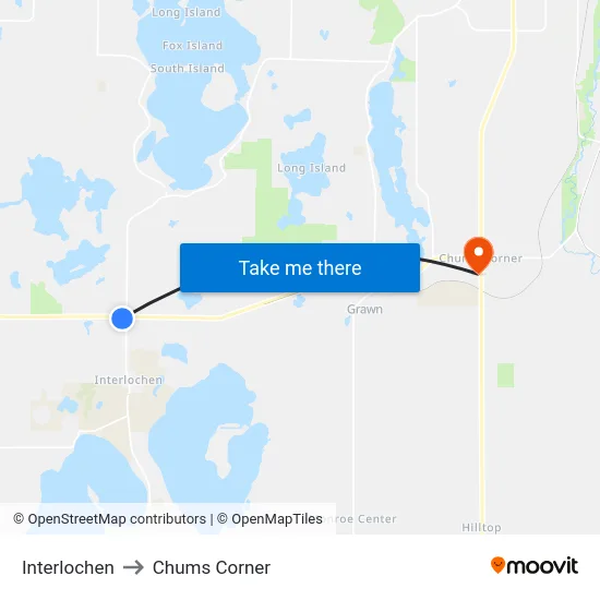 Interlochen to Chums Corner map