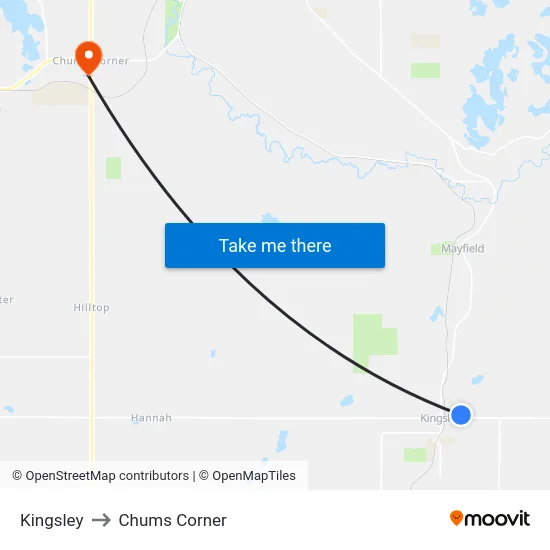 Kingsley to Chums Corner map