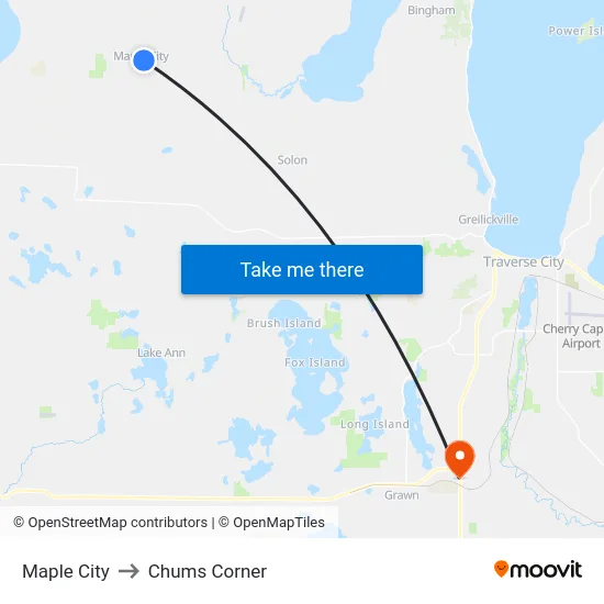 Maple City to Chums Corner map