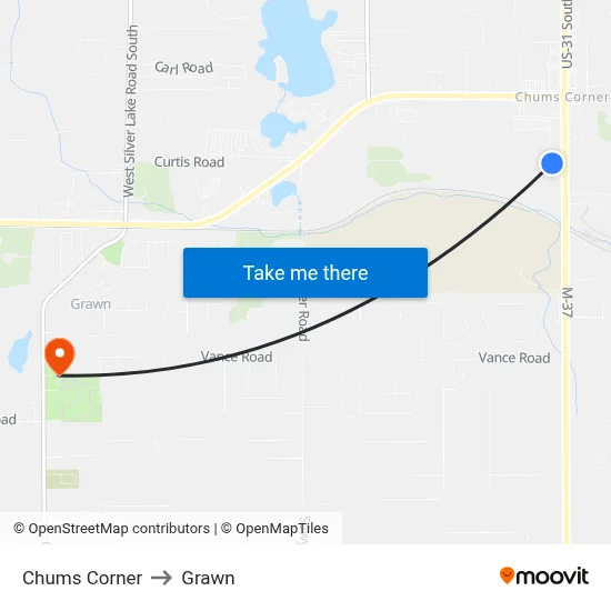 Chums Corner to Grawn map