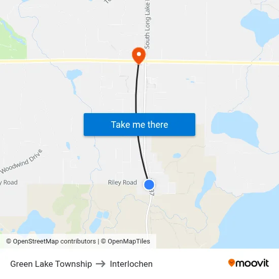 Green Lake Township to Interlochen map