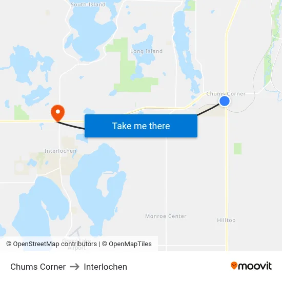 Chums Corner to Interlochen map