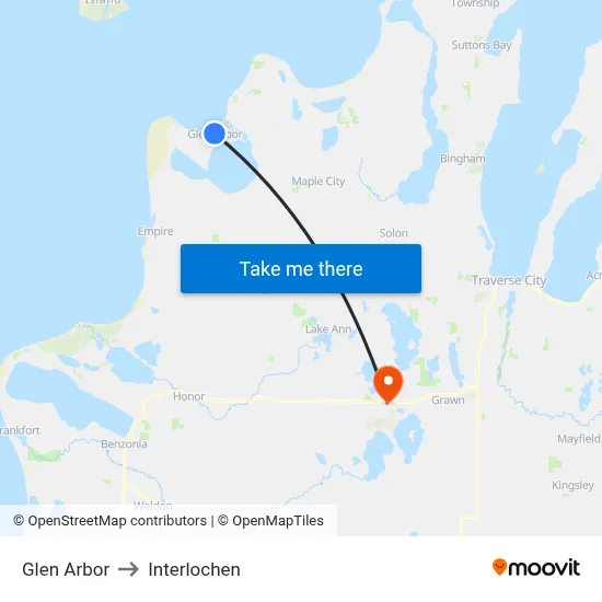 Glen Arbor to Interlochen map